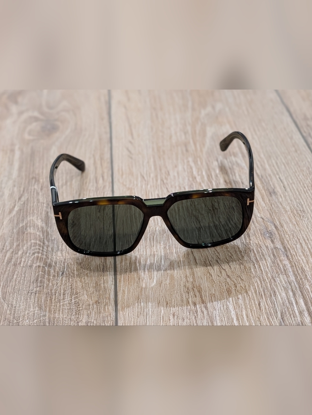 $465 Mens Authentic TOM FORD 56mm Square Sunglasses Havana Green